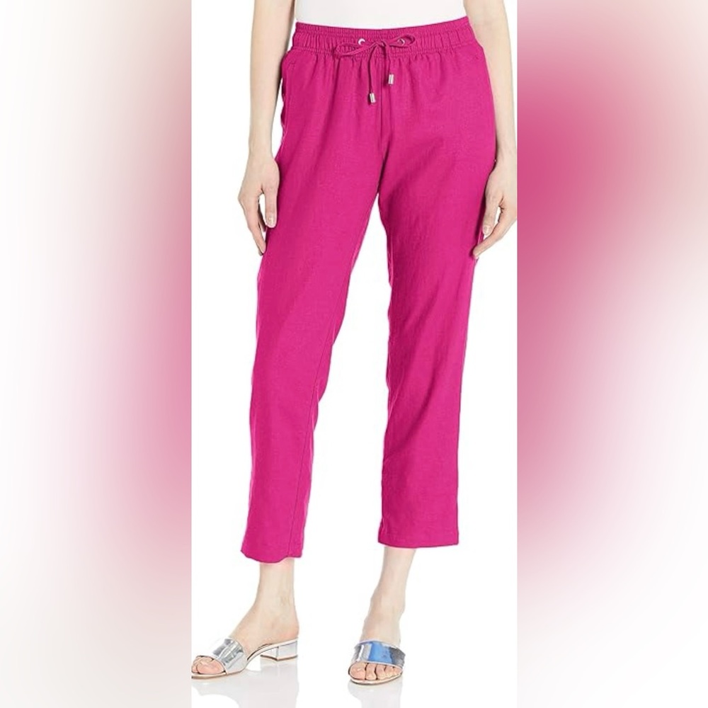 Cappagallo Womens Pink Linen Blend Drawstring Pants Size 8 Pockets‎ Stretch